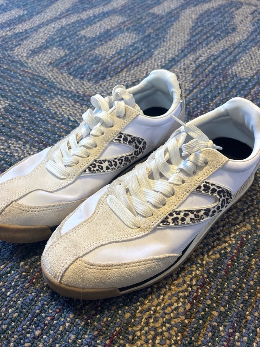 White Sneakers with Leopard Accent